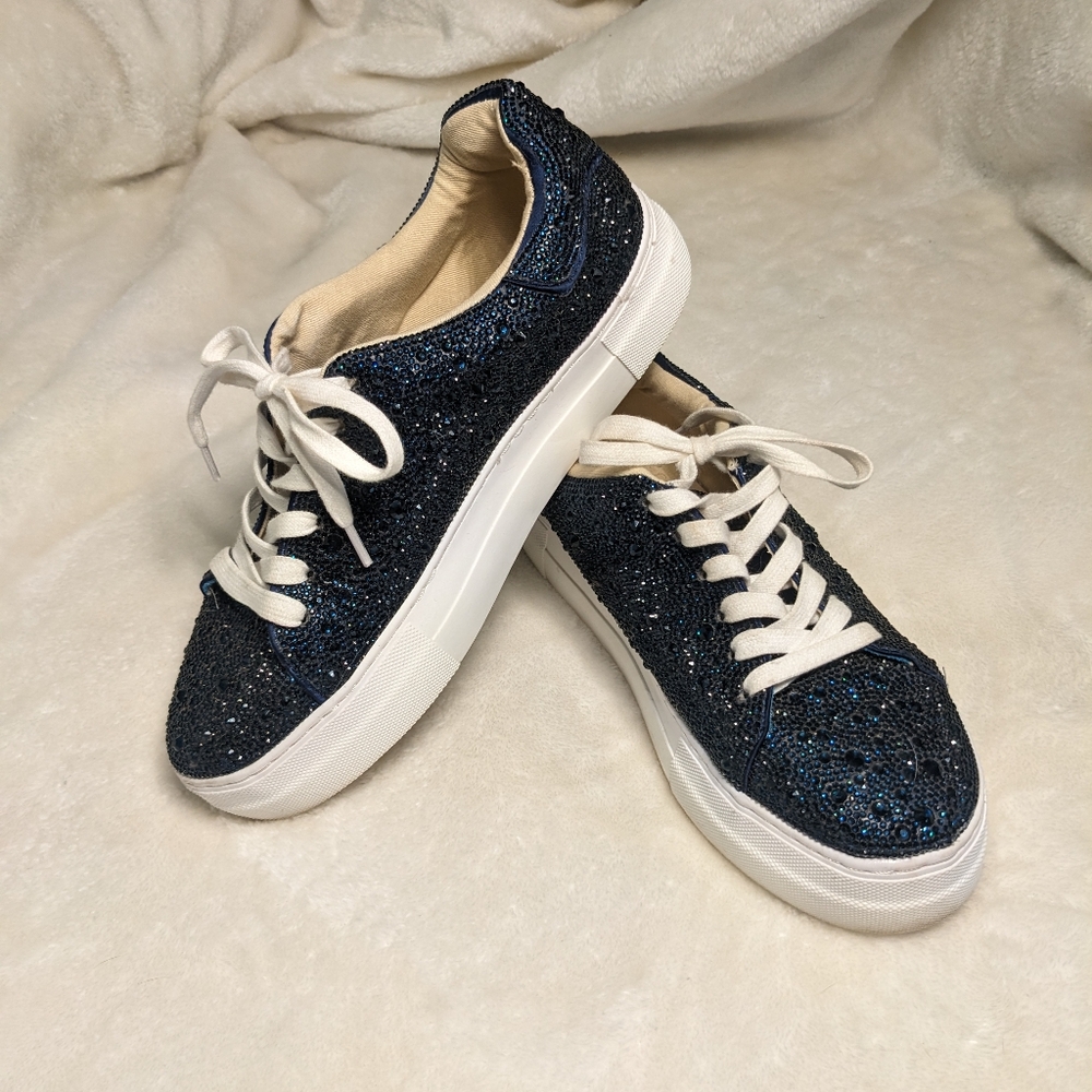 Betsey Johnson Women's Sz. 9 Sidny Navy Rhinestone Platform Sneakers